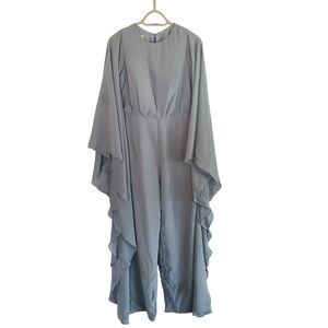 TS Couture Lanting Bride Dusty Blu Cape Sleeve Jumpsuit Formal Evening Pant Suit